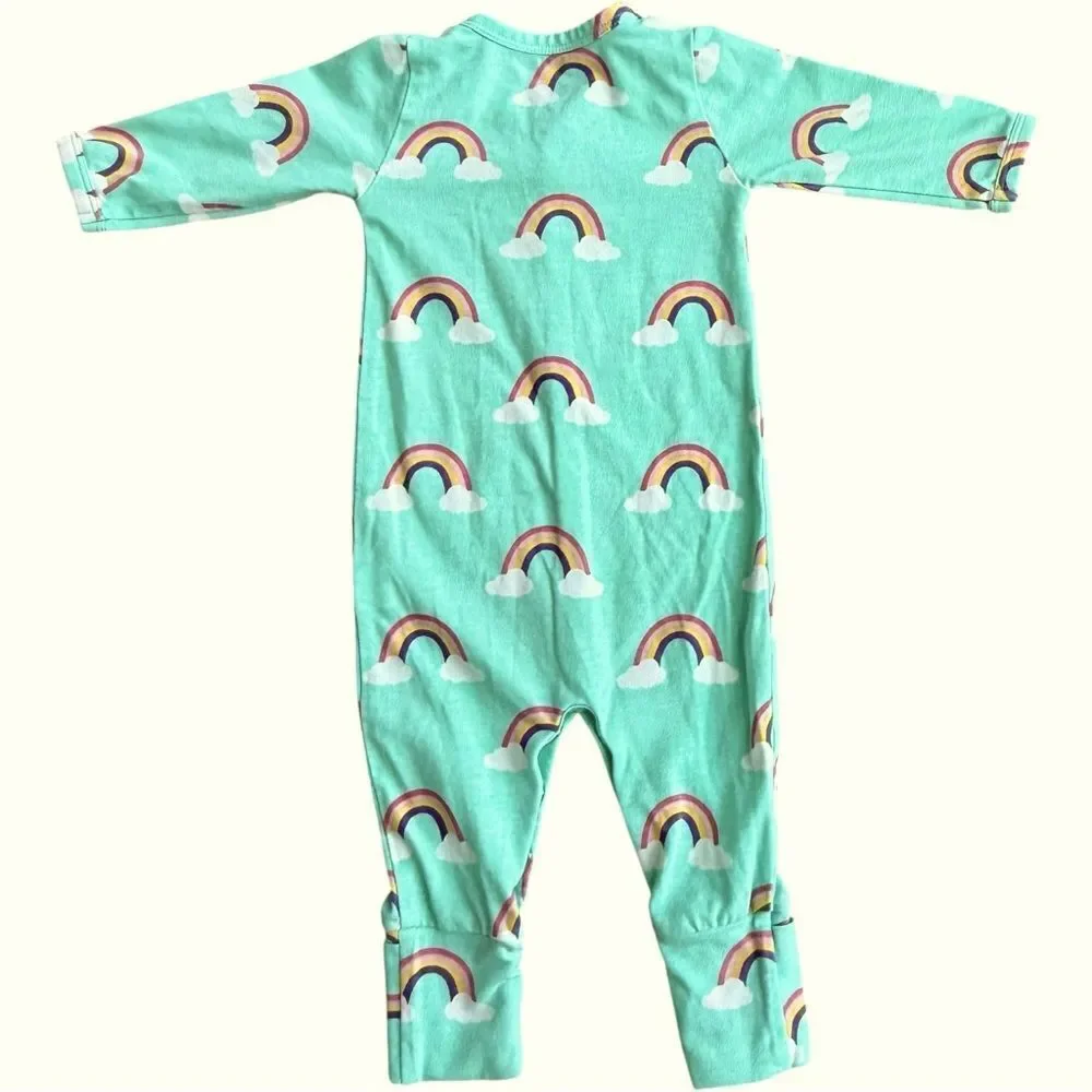 Monica + Andy Organic Cotton Long Sleeve Rainbow Print One Piece. 0-3 Months.